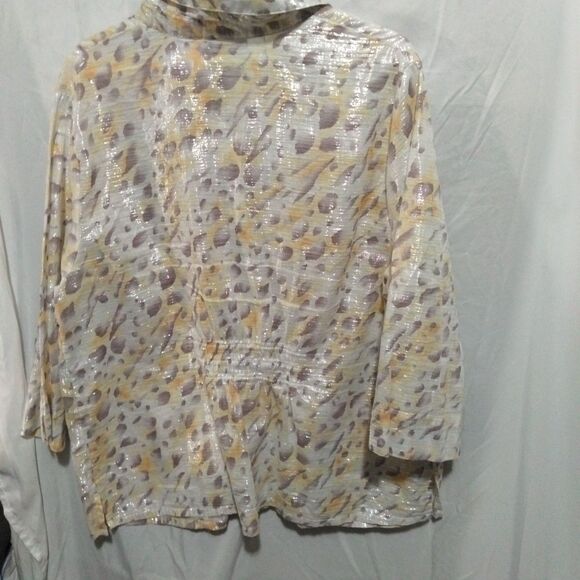 Alfred Dunner Gauze Cotton Metallic Bottondown Shirt Blouse Top 16 W. 3/4 Sleeve - Picture 7 of 10